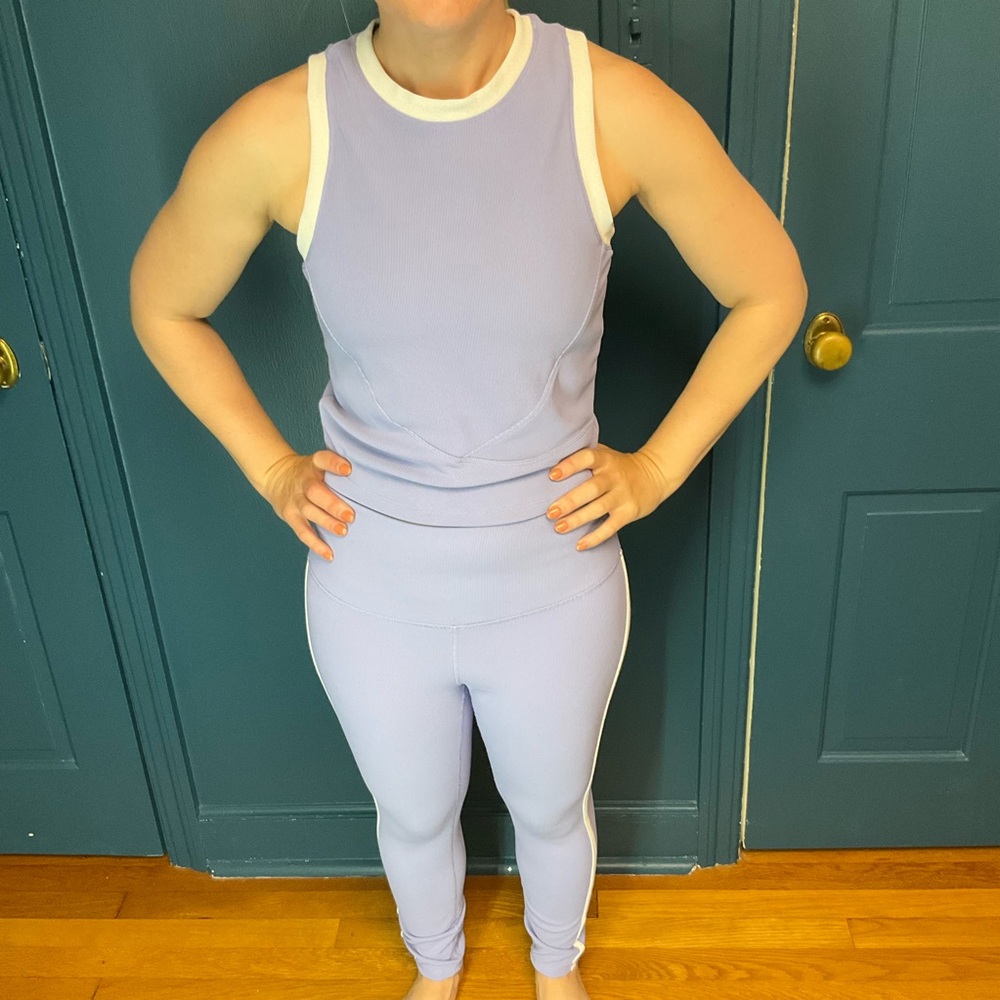 Move Theology Lavender Workout Set – Tank & High-Waisted Leggings (Size L)